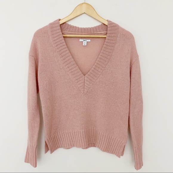 Bar III Deep V Neck Ribbed Sweater Pink Blush - Picture 2 of 7